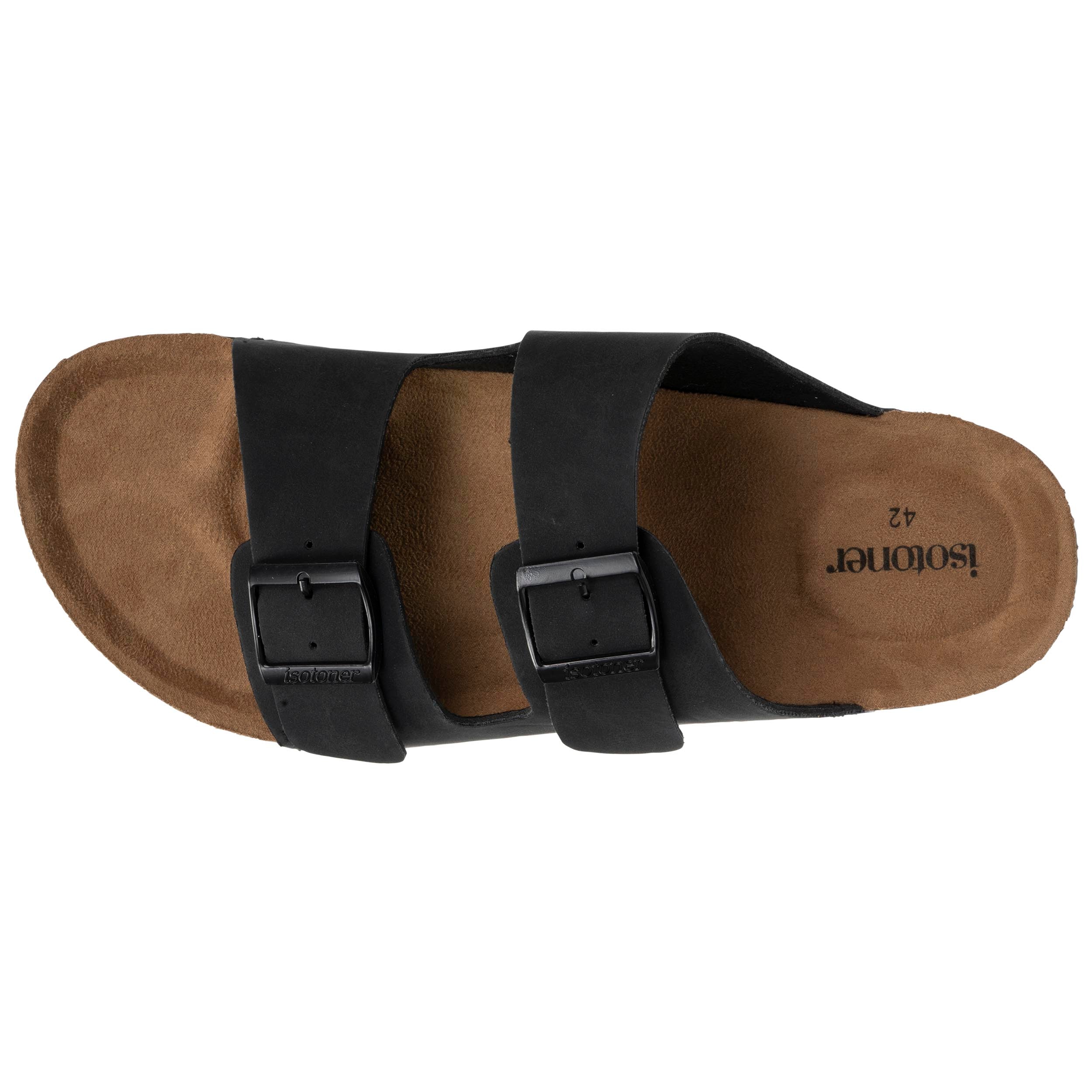 isotoner-mules-sandales-homme-double-bride-cuir-noir image 2