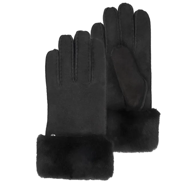 isotoner-gants-femme-cuir-fourrure-chaud-noir image 1