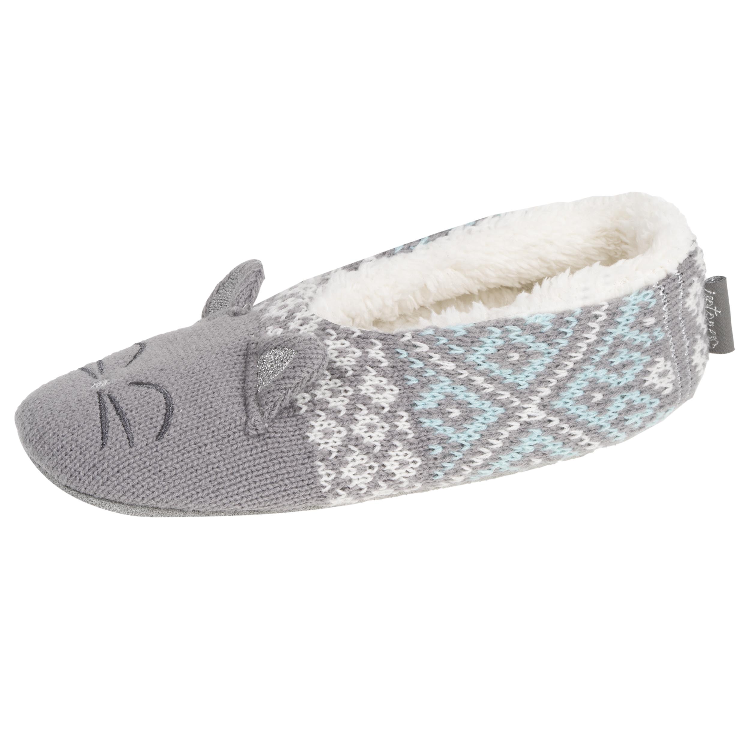 isotoner-chaussettes-chaussons-femme-jacquard-chat-gris image 1