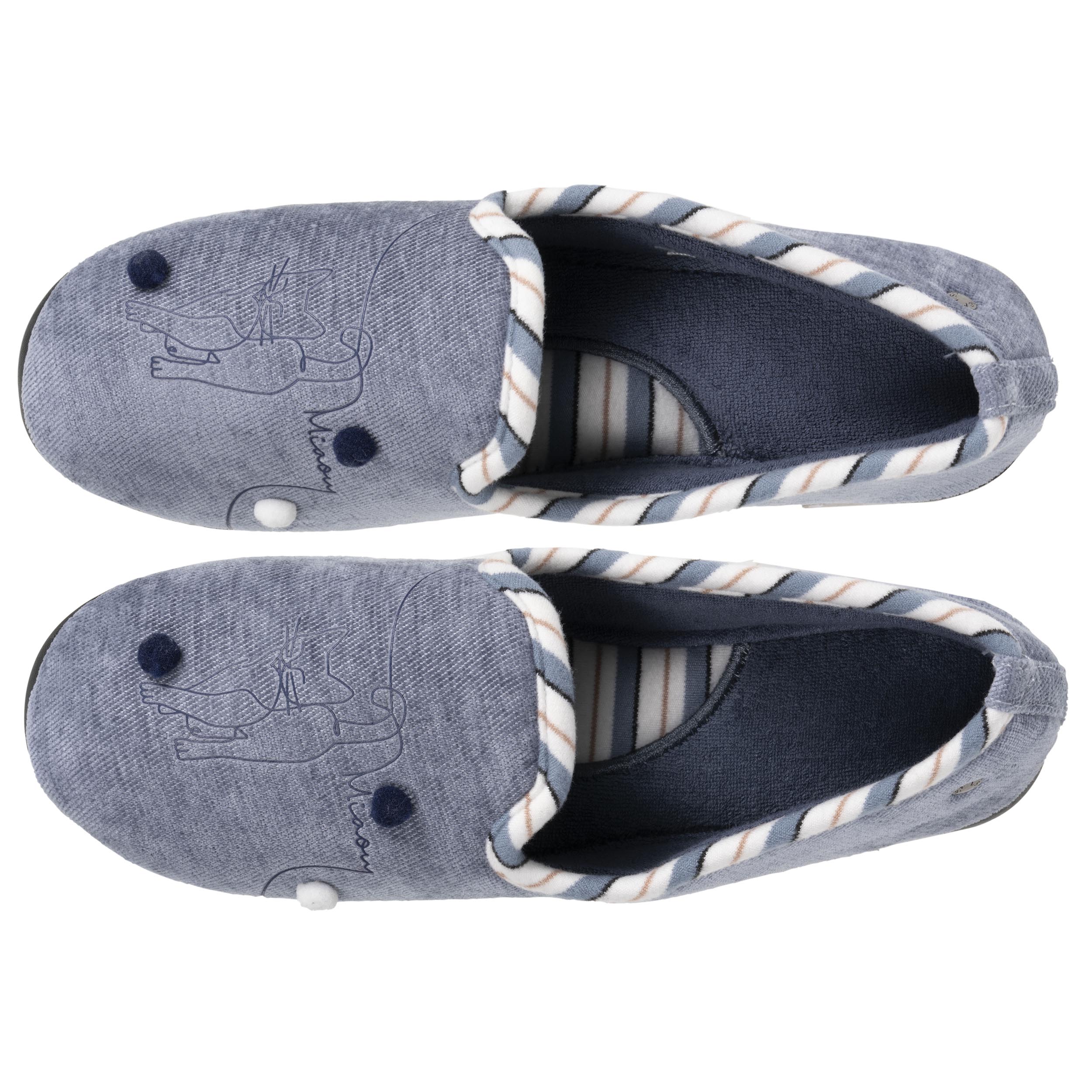 isotoner-chaussons-slippers-femme-bleu-denim-chat image 3
