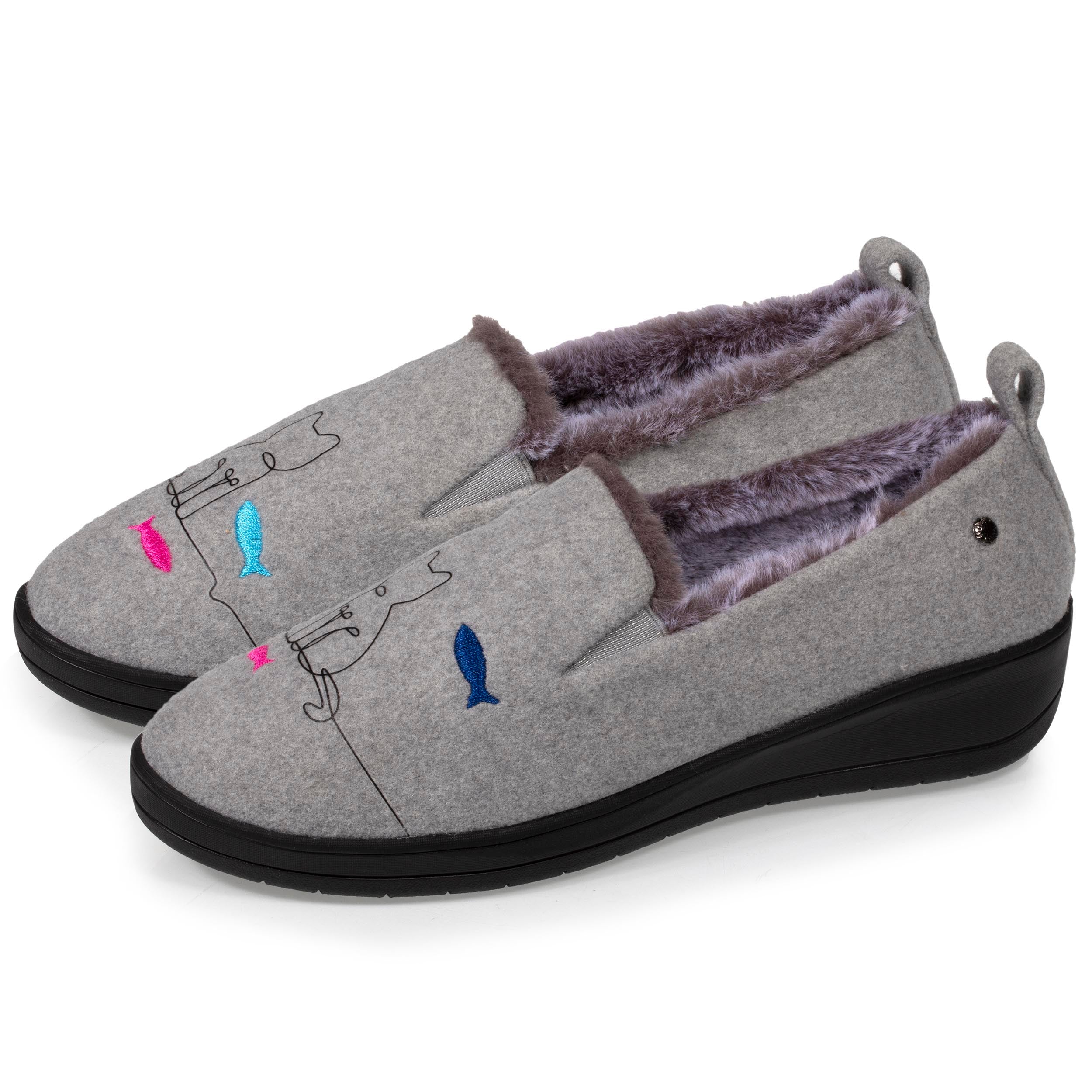 isotoner-chaussons-slippers-talon-femme-gris-chat-4-5-cm image 1
