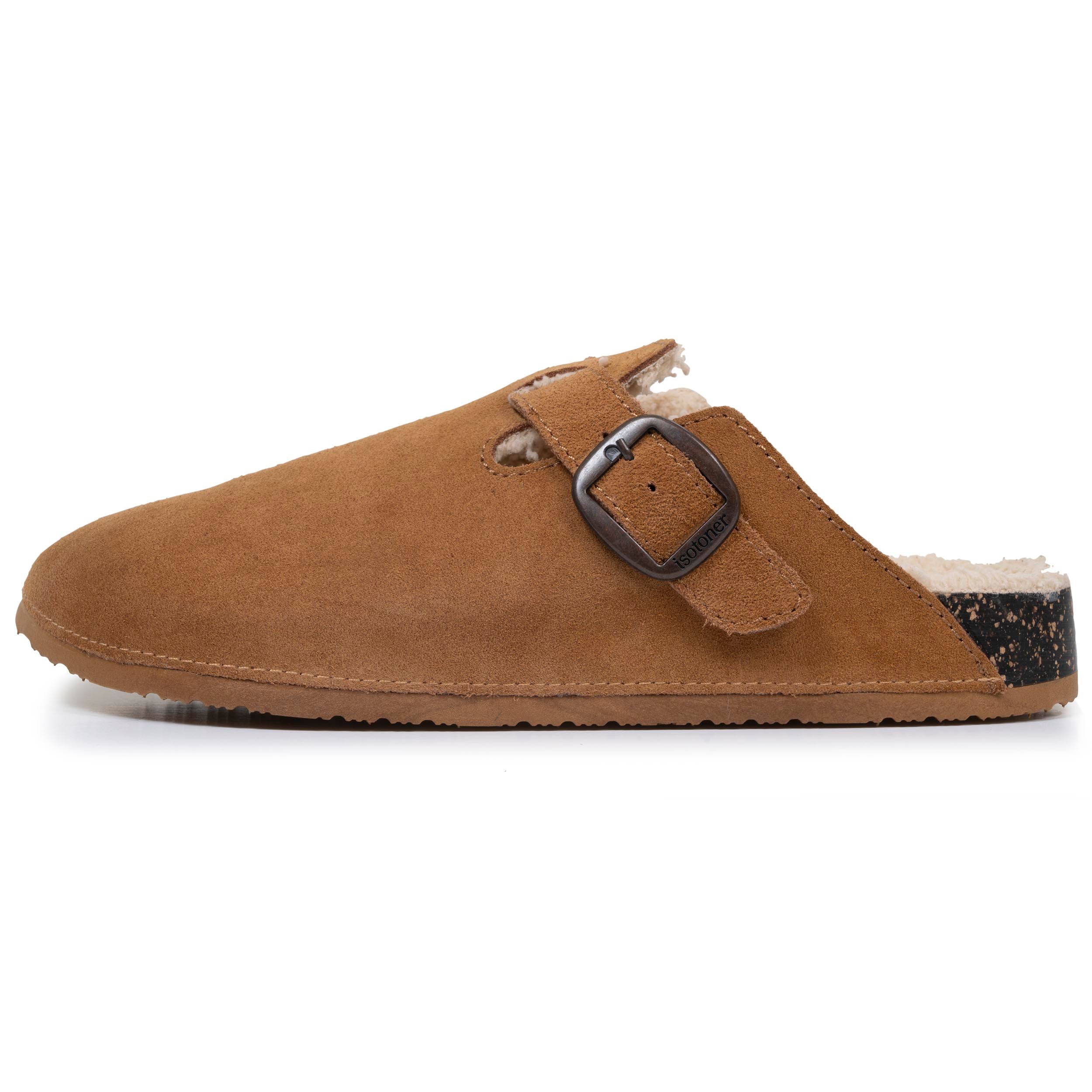isotoner-chaussons-sabots-mules-homme-camel-fourr-s-cuir image 3