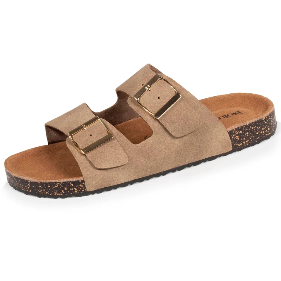 isotoner-mules-sandales-femme-double-bride-taupe image 1