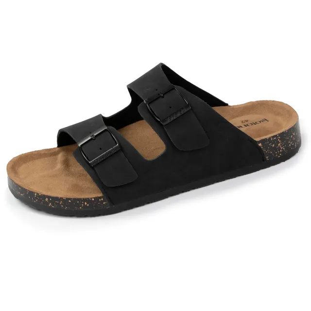 isotoner-mules-sandales-homme-double-bride-cuir-noir image 1