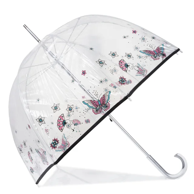 isotoner-parapluie-cloche-transparent-papillon-rose-85-cm image 1