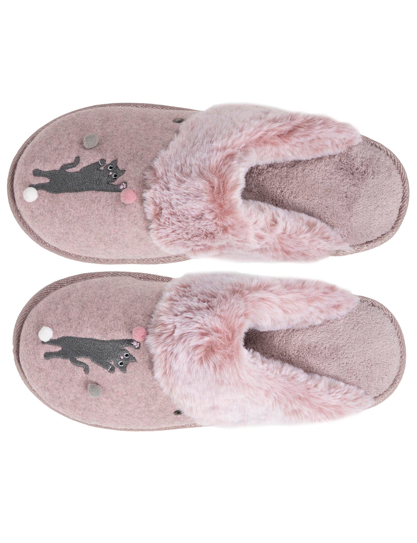 isotoner-chaussons-mules-femme-plates-rose-chin-feutrine-confort image 7