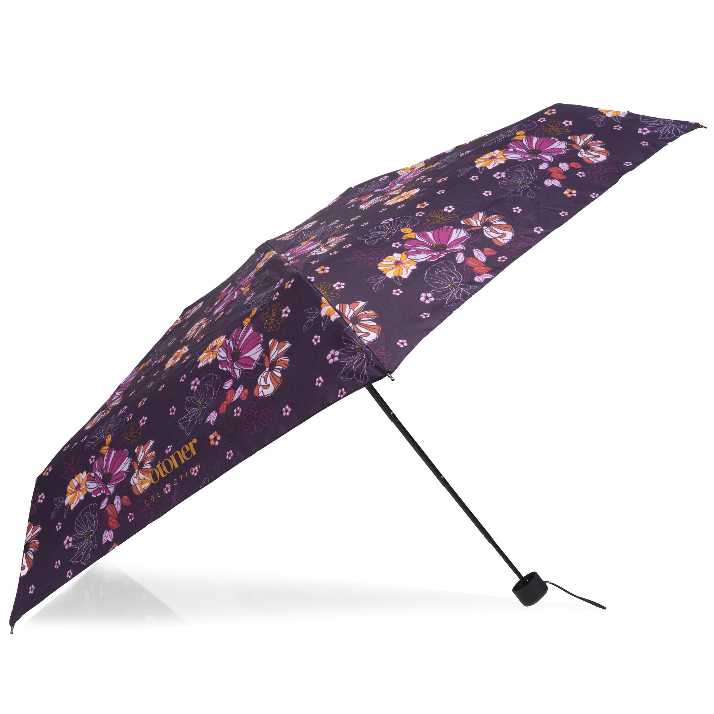 isotoner-parapluie-mini-slim-fleurs-aubergine-format-poche image 2