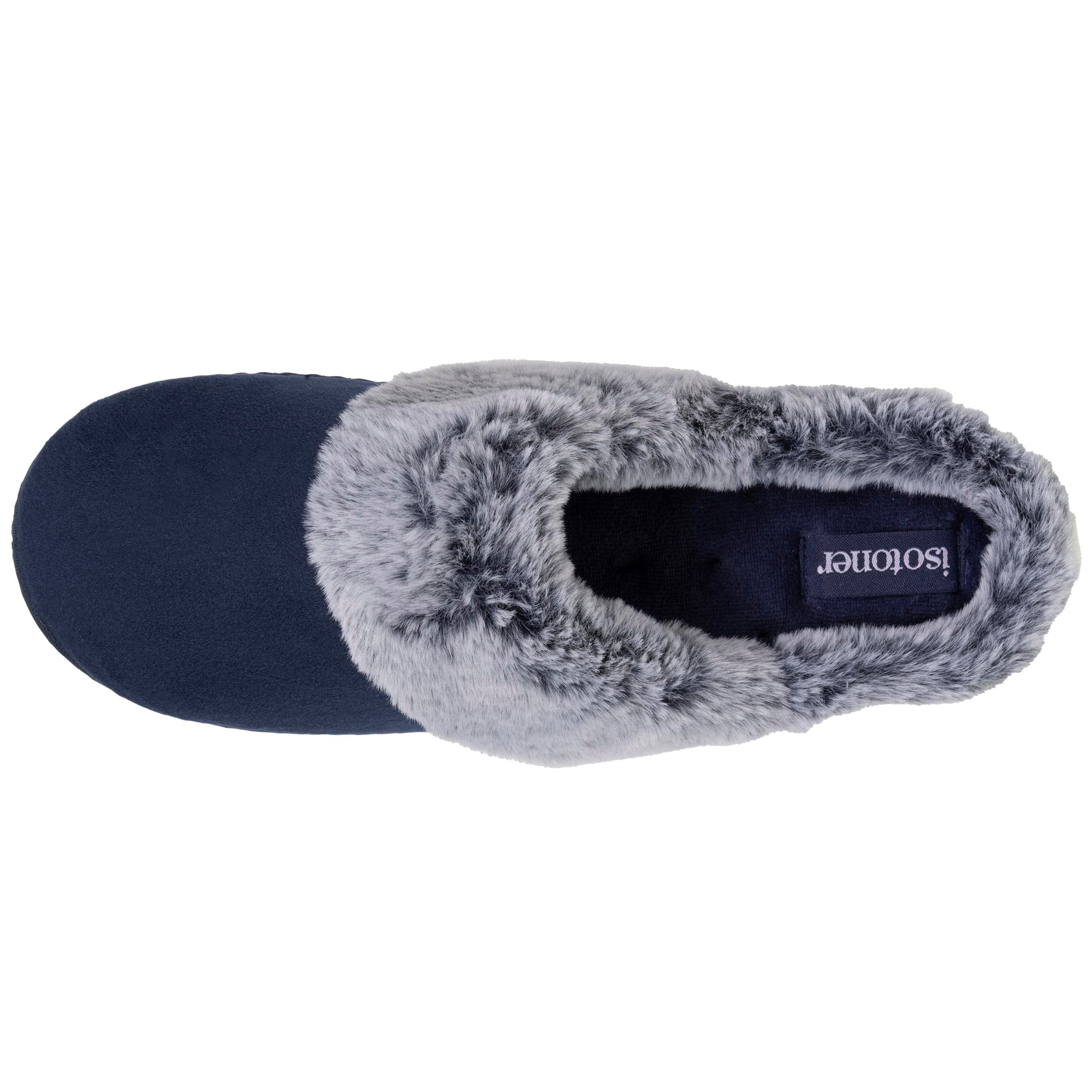 isotoner-chaussons-mules-femme-bord-fourr-marine image 3