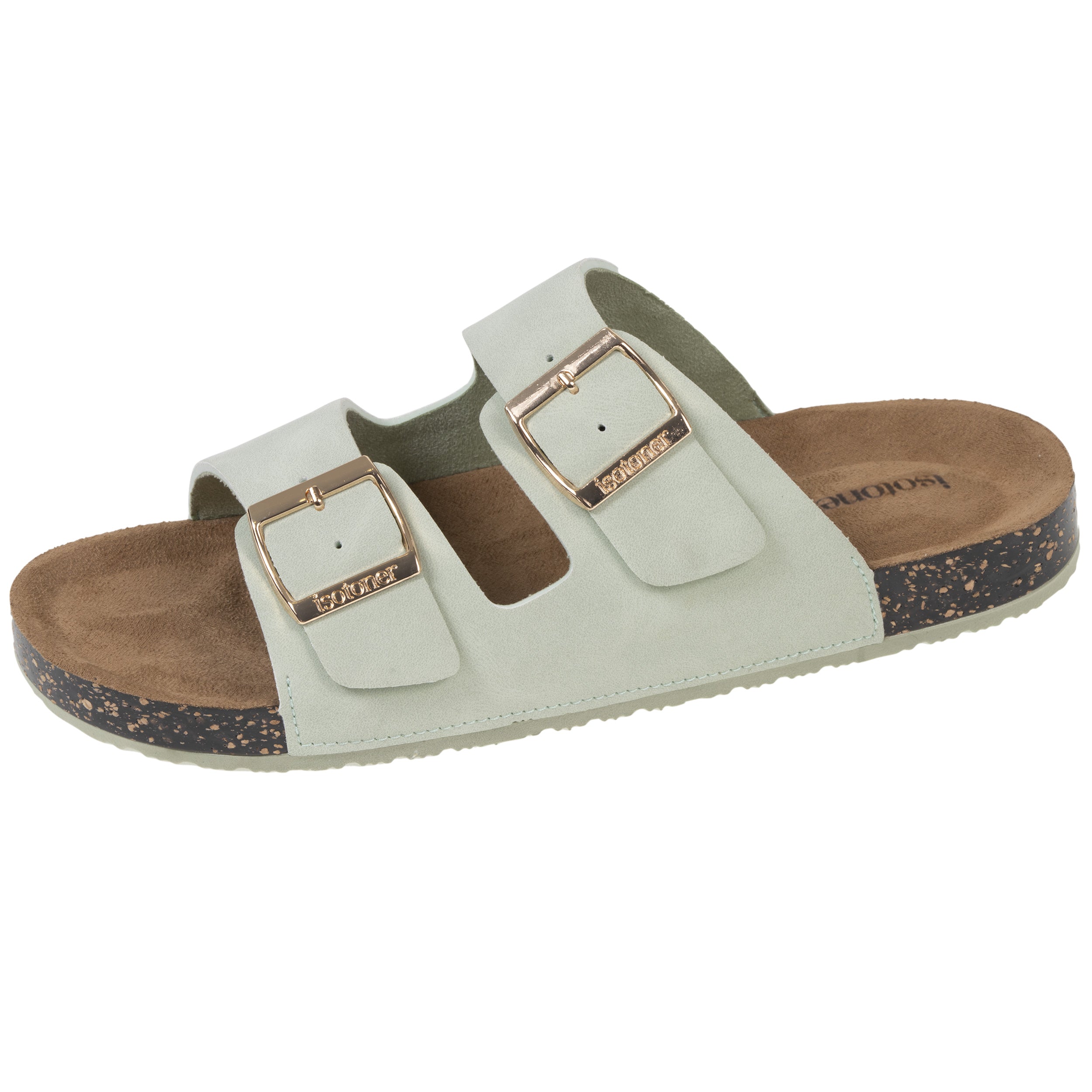 isotoner-mules-sandales-femme-double-bride-vert-d-eau image 1