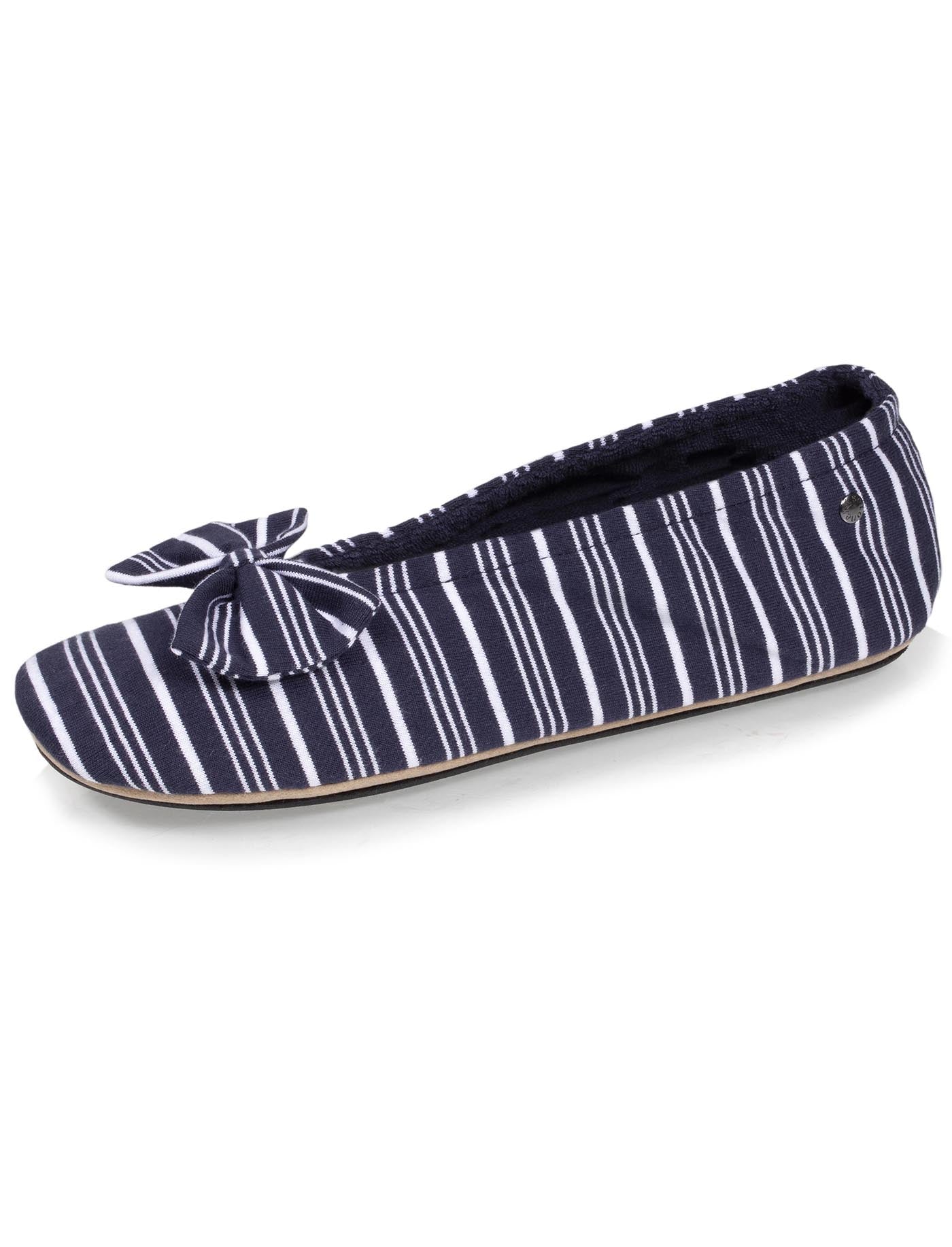 isotoner-chaussons-ballerines-femme-rayures-marines-coton-bio image 6