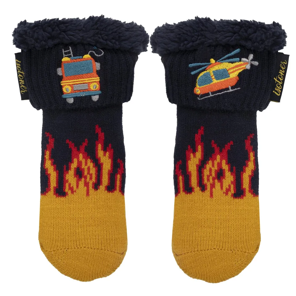 isotoner-chaussettes-fourr-es-gar-on-bleu-canard-antid-rapantes-sherpa image 1