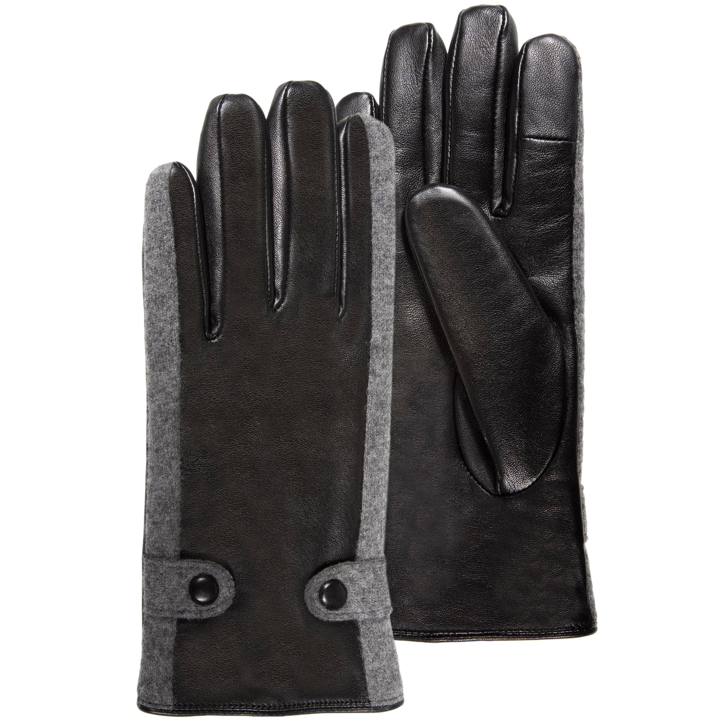 isotoner-gants-femme-tactiles-cuir-agneau-et-laine-noir image 1