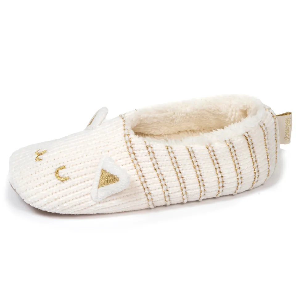 isotoner-chaussettes-chaussons-fourr-es-femme-ivoire-chat image 1