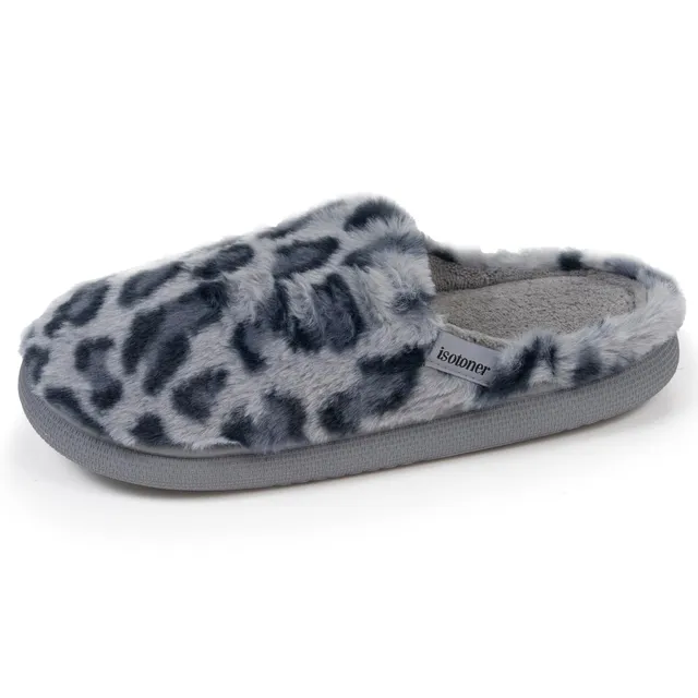 isotoner-chaussons-mules-femme-bloup-l-opard-gris image 1