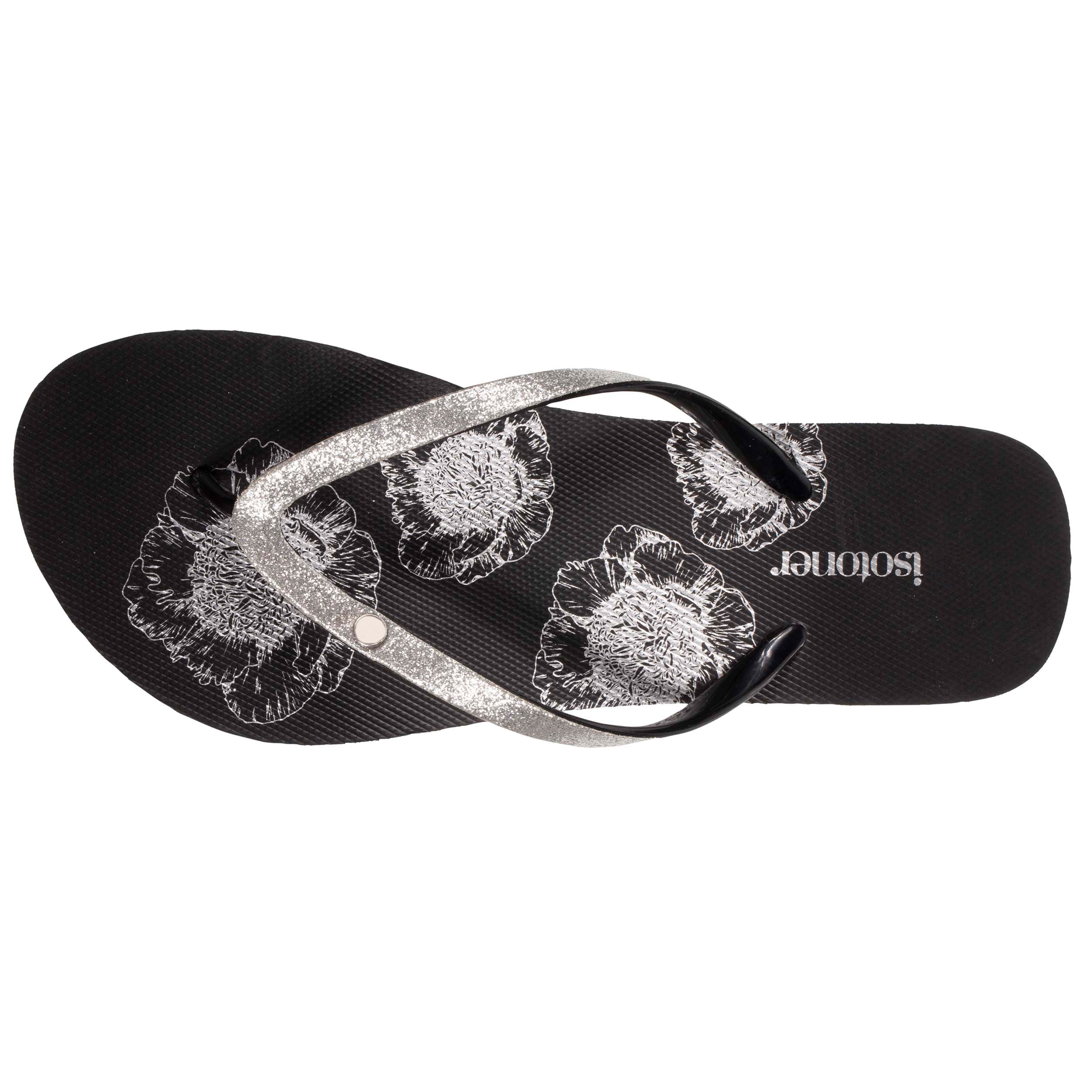 isotoner-tongs-femme-talon-4-cm-noir-floral-paillettes image 2