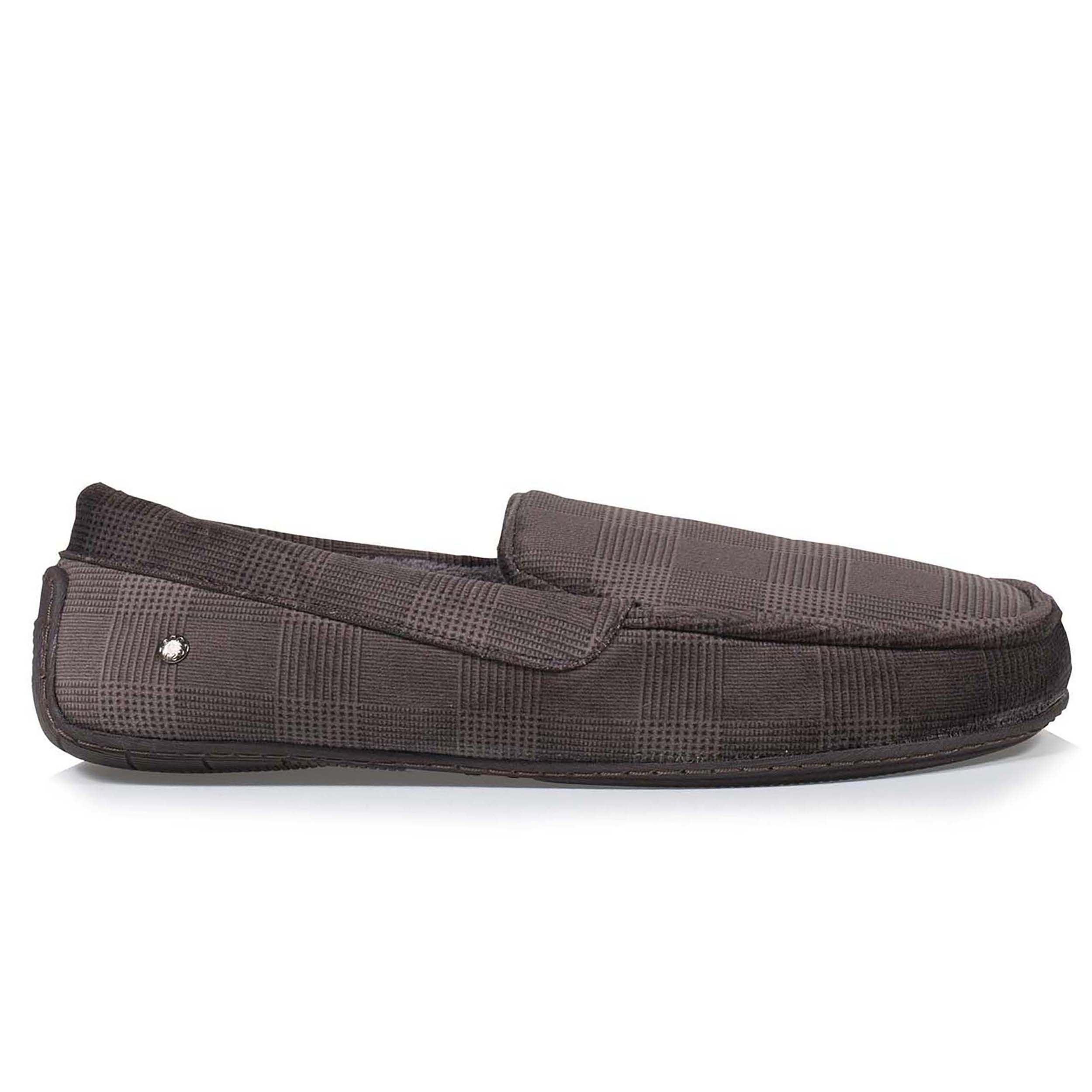 isotoner-chaussons-mocassins-homme-gris-carreaux-velours image 8