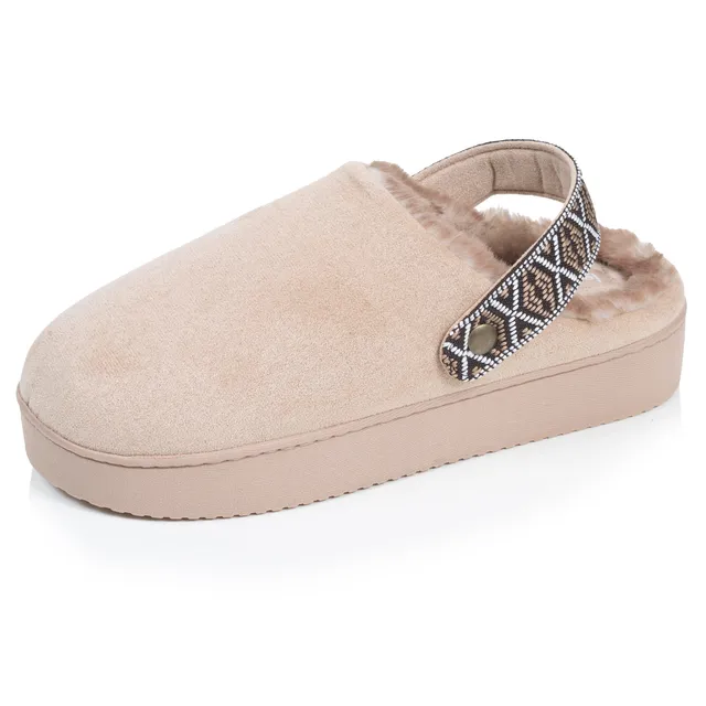 isotoner-chaussons-mules-plateforme-femme-beige-3-5-cm-su-dine image 1