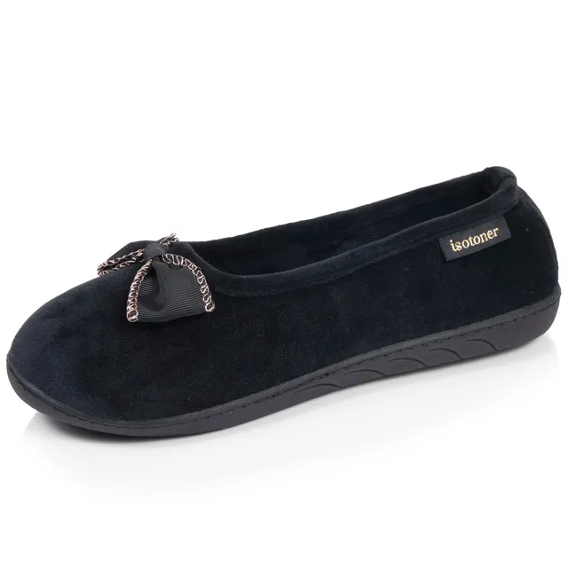 isotoner-chaussons-ballerines-femme-noir-microvelours-m-moire-de-forme image 1