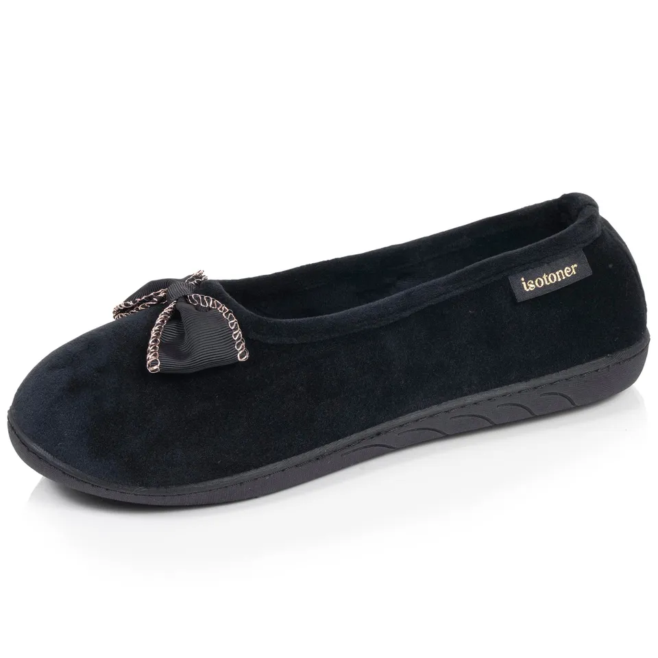 isotoner-chaussons-ballerines-femme-noir-microvelours-m-moire-de-forme image 1