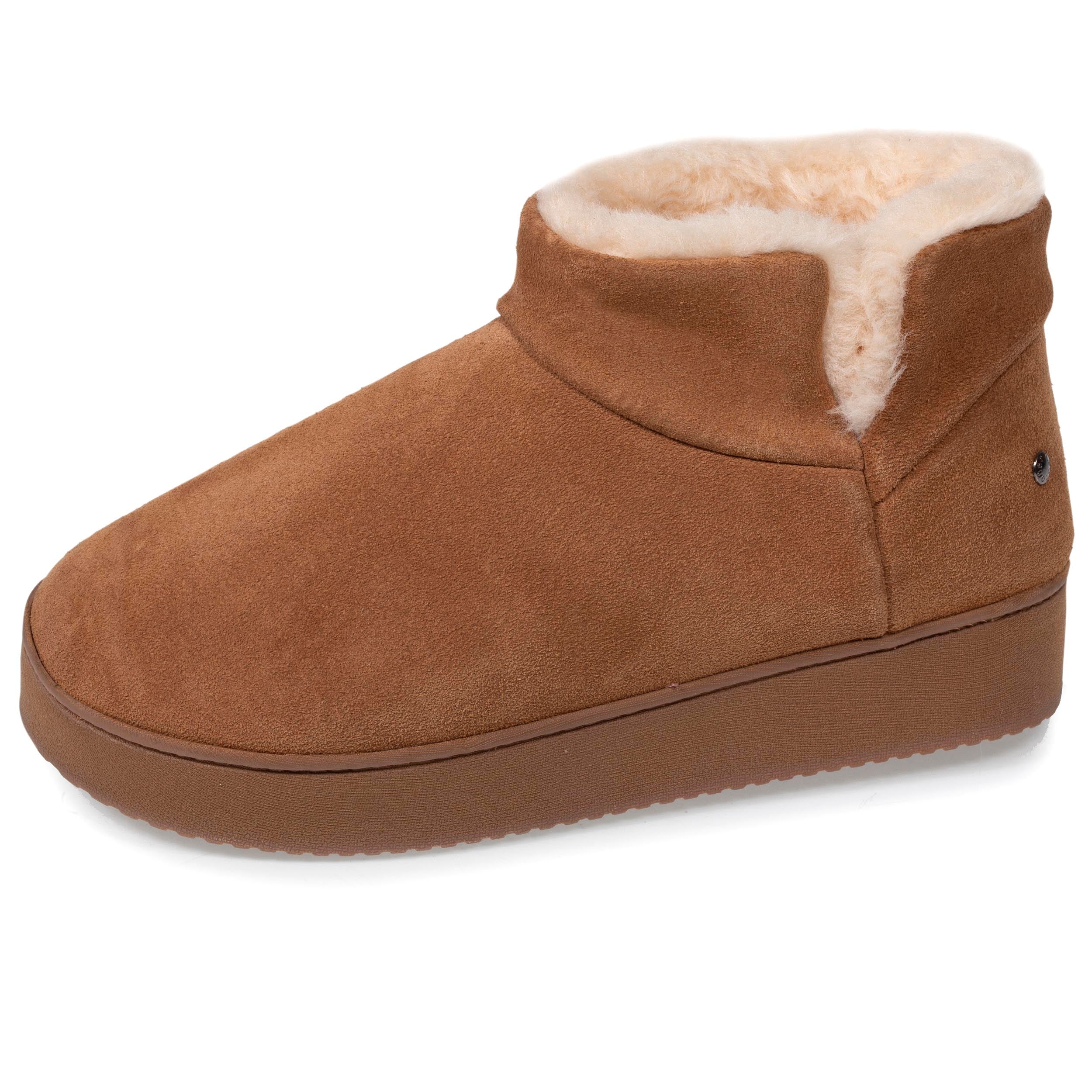 isotoner-chaussons-bottillons-cuir-femme-camel-semelle-plateforme image 1