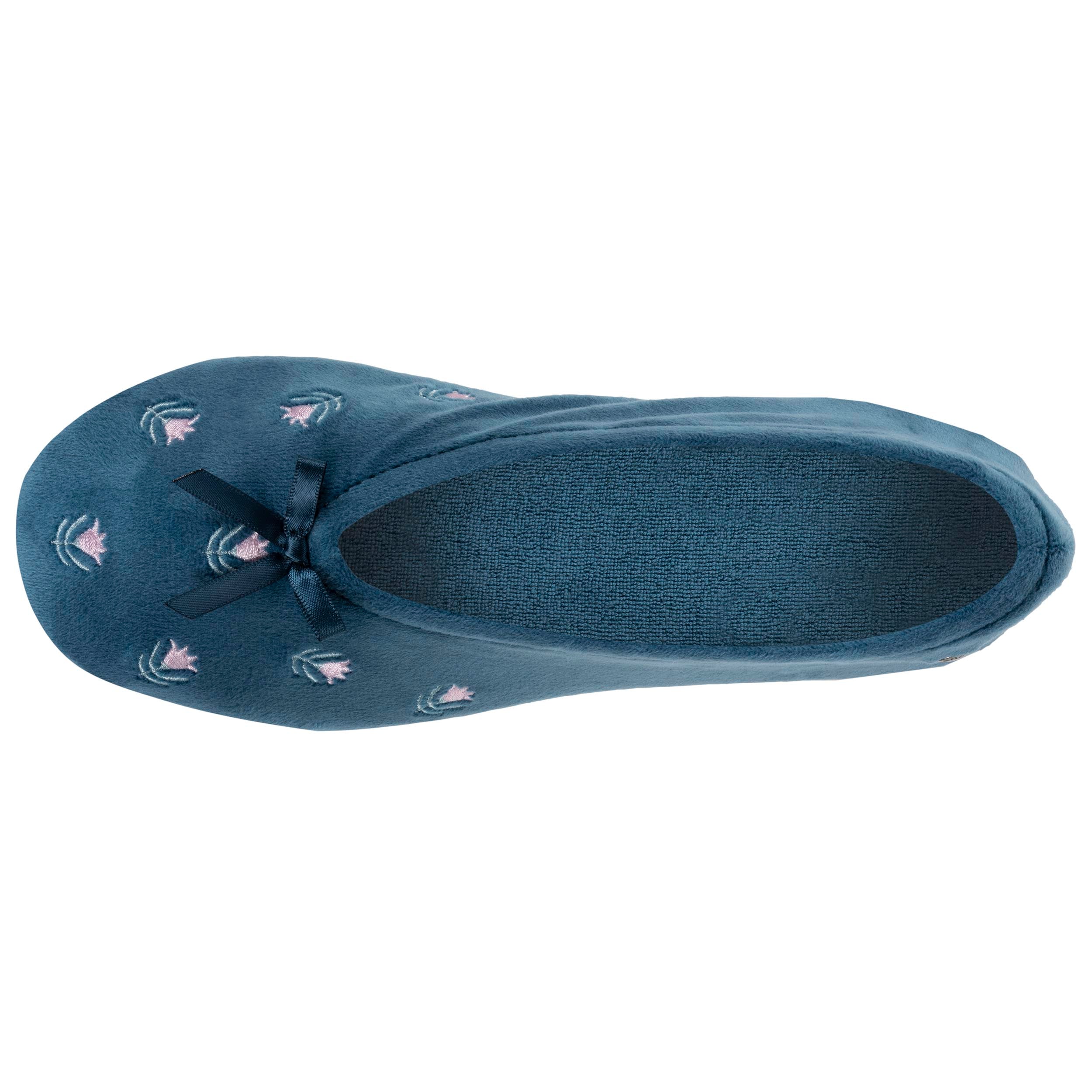 isotoner-chaussons-ballerines-femme-grand-n-ud-bleu-fleurs image 3