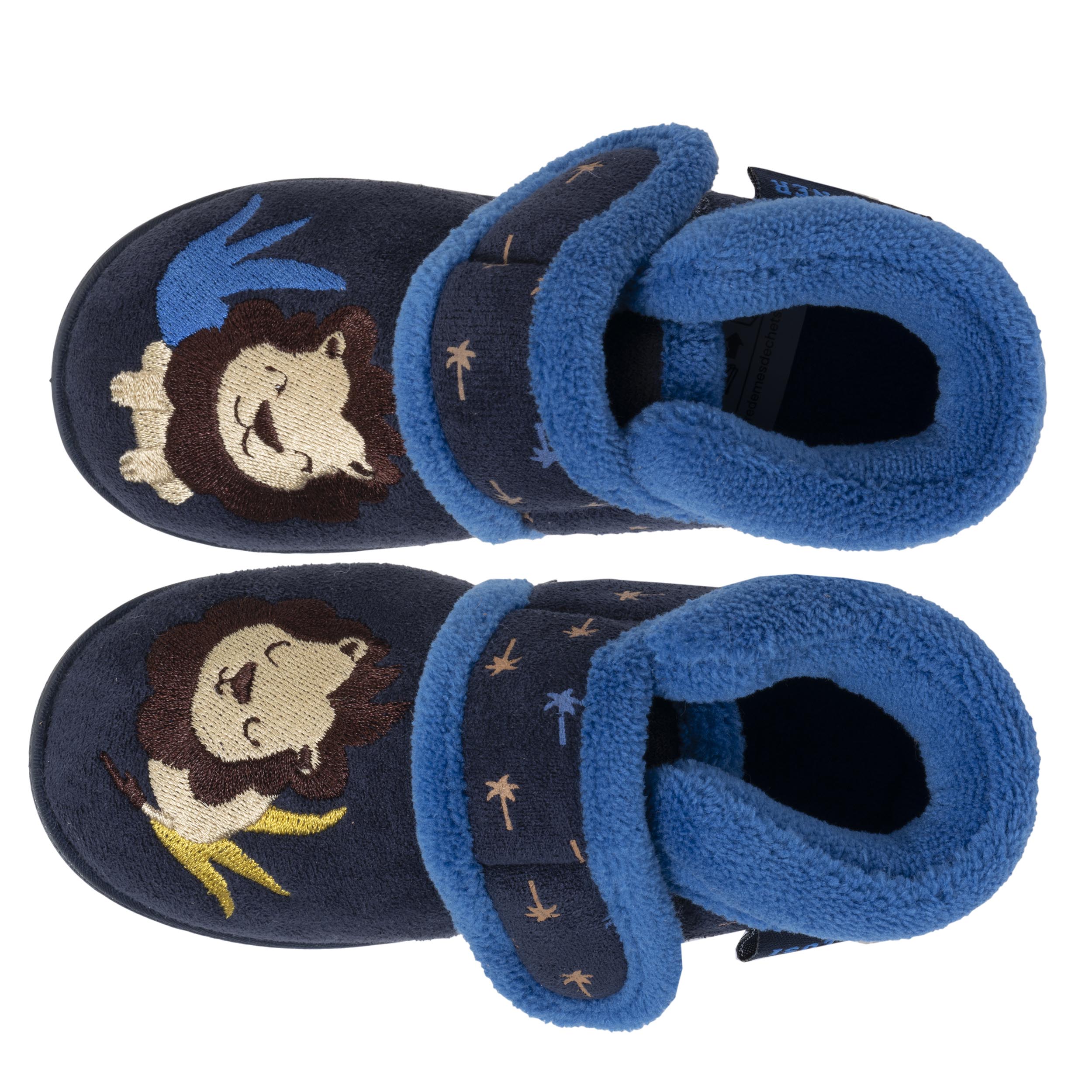 isotoner-chaussons-bottillons-scratch-enfant-marine-lion-palmier image 2