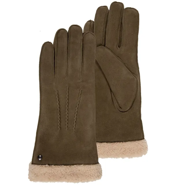 isotoner-gants-femme-cuir-velours-fourr-s-olive image 1