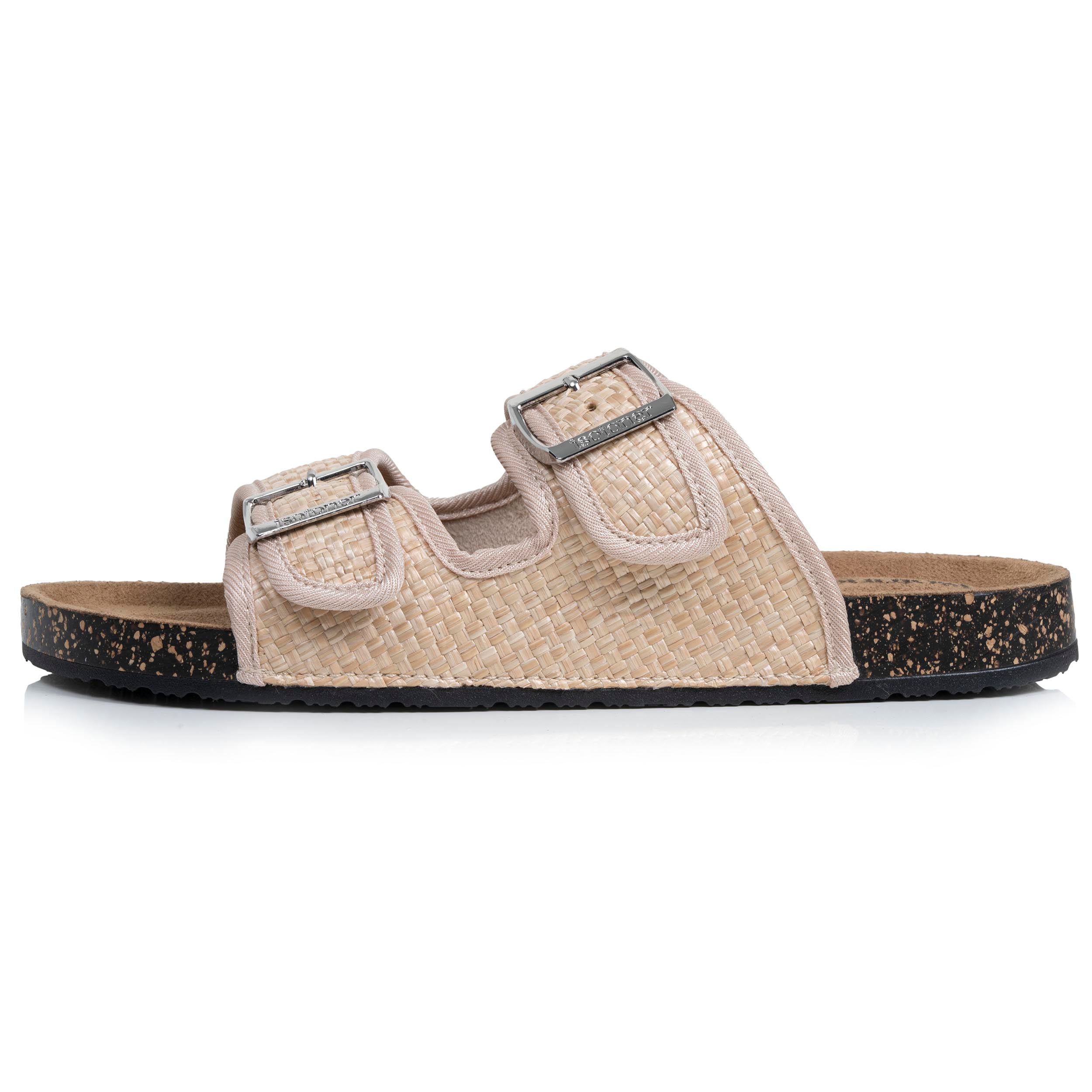 isotoner-mules-sandales-femme-double-bride-rafia-beige image 4