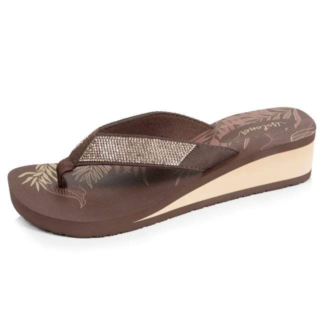 isotoner-tongs-femme-perles-talon-dor-marron image 1