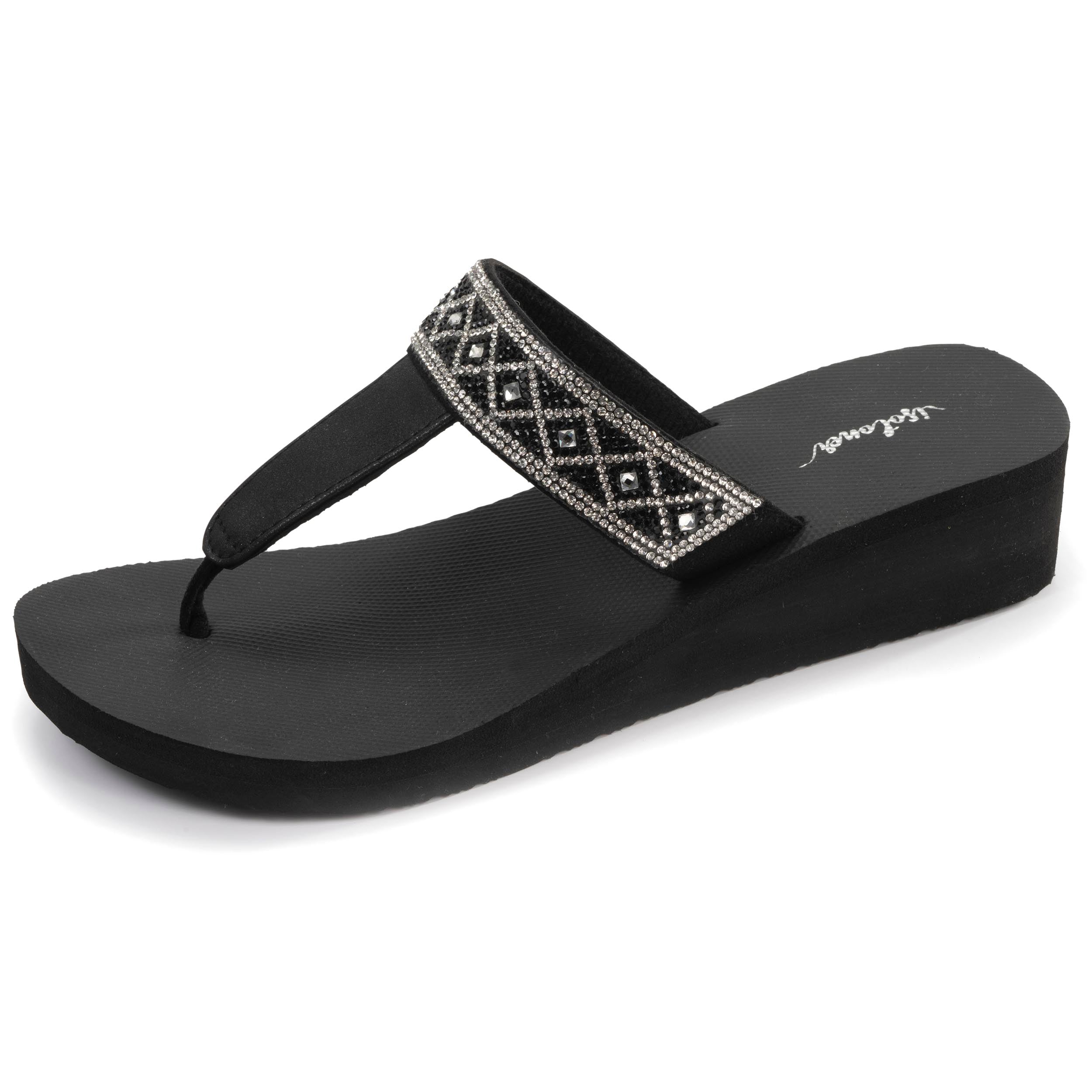 isotoner-tongs-femme-tige-large-strass-talon-4-cm-noir image 1