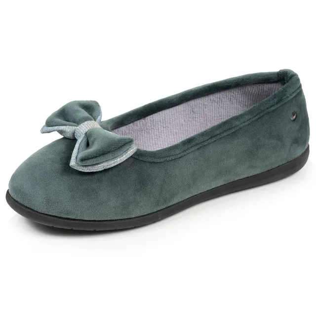 isotoner-chaussons-ballerines-femme-sauge-n-ud-iris image 1
