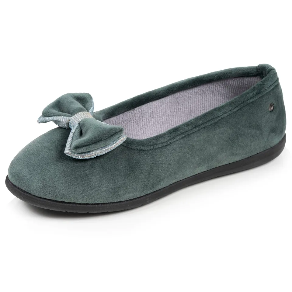 isotoner-chaussons-ballerines-femme-sauge-n-ud-iris image 1