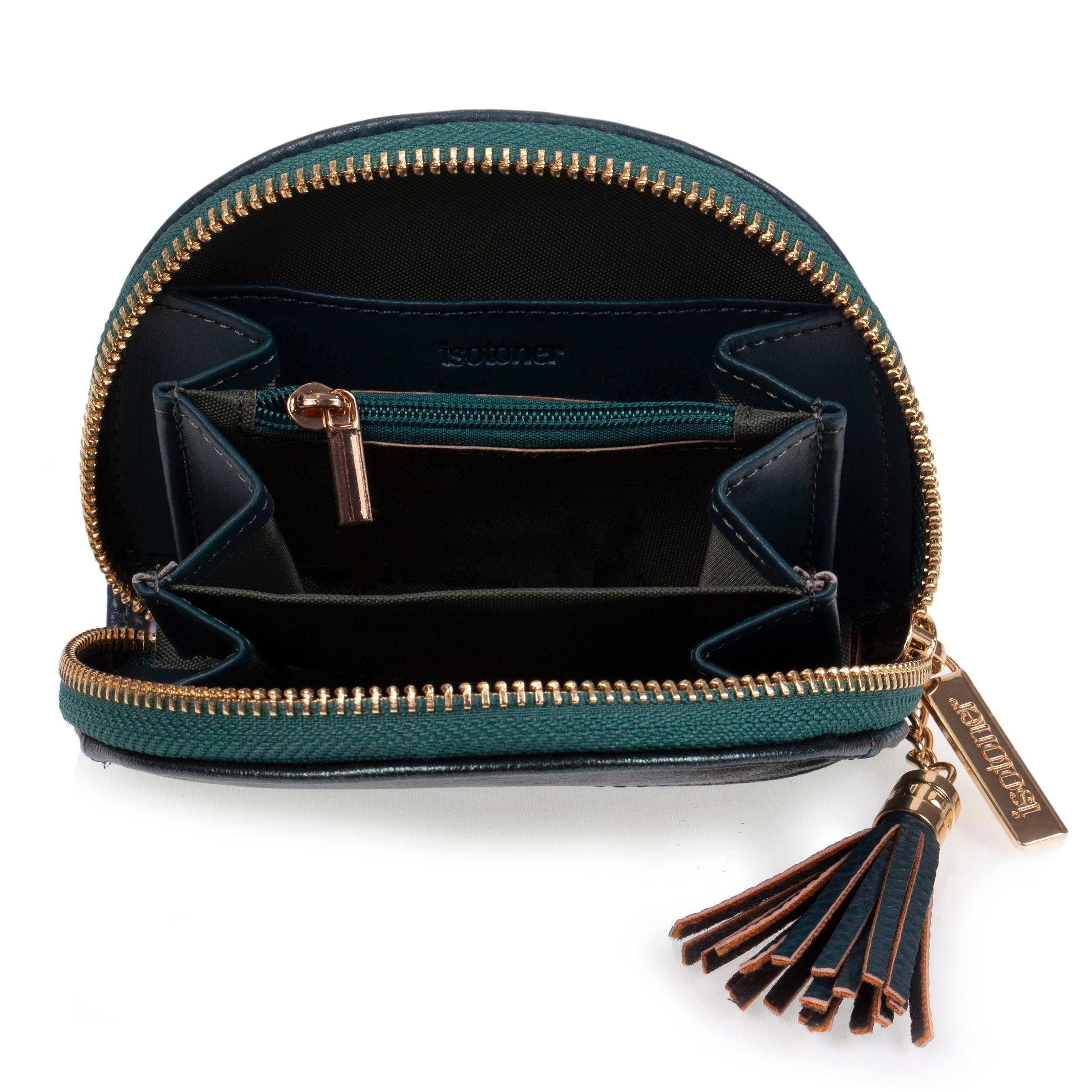 isotoner-porte-monnaie-demi-lune-femme-vert-anti-rfid image 2