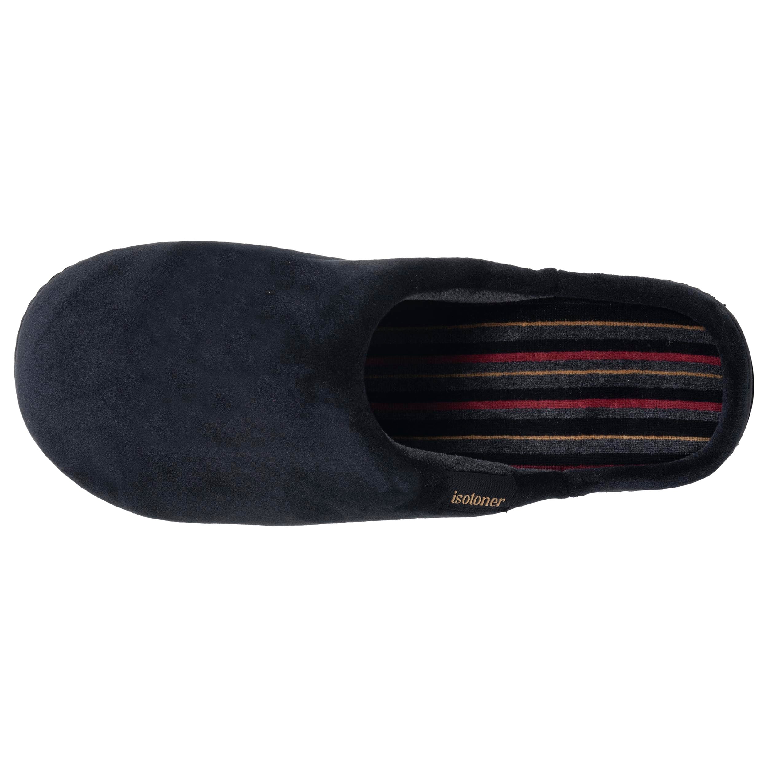 isotoner-chaussons-mules-homme-noir-rayures-bordeaux image 2