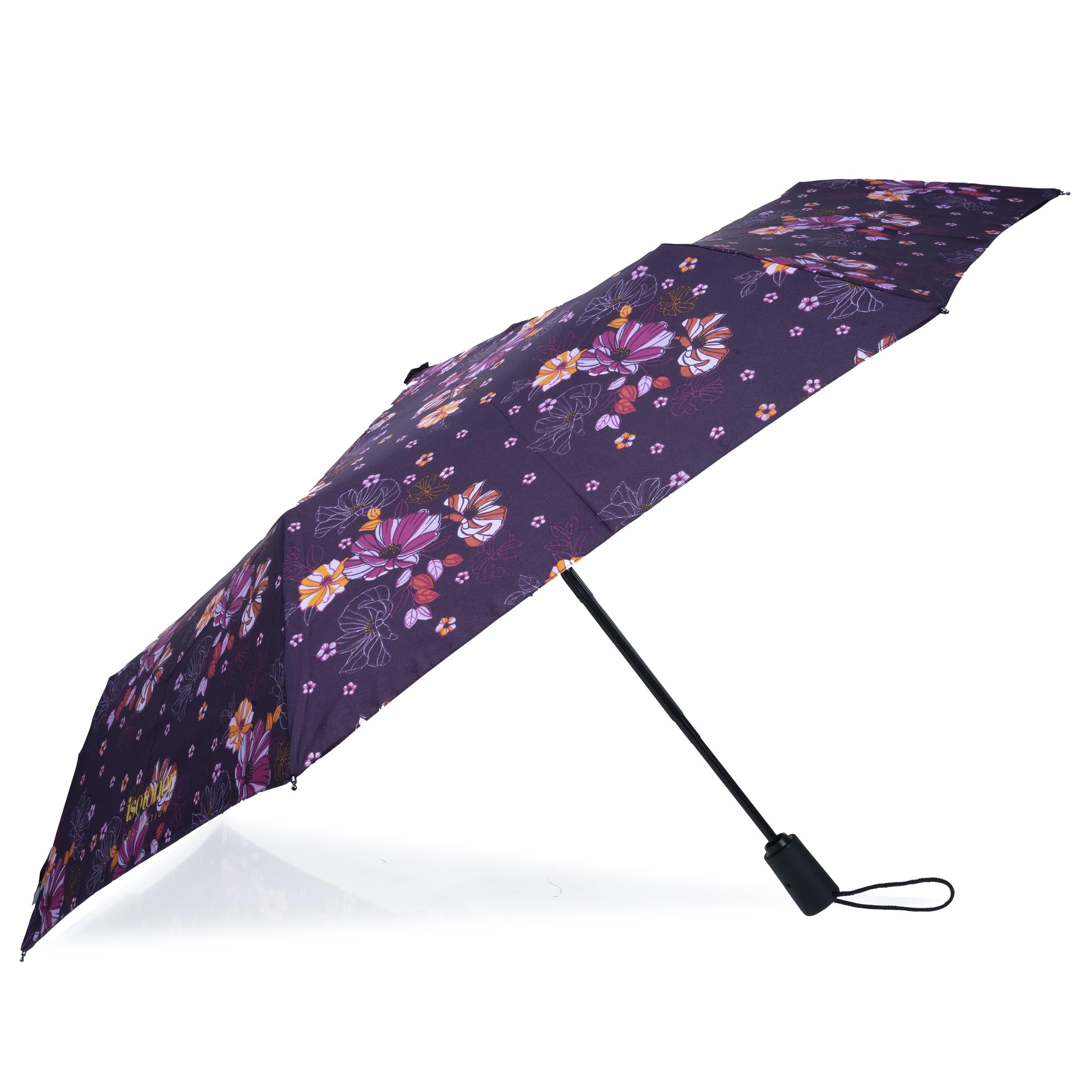 isotoner-parapluie-auto-fleurs-aubergine-compact-premium image 2