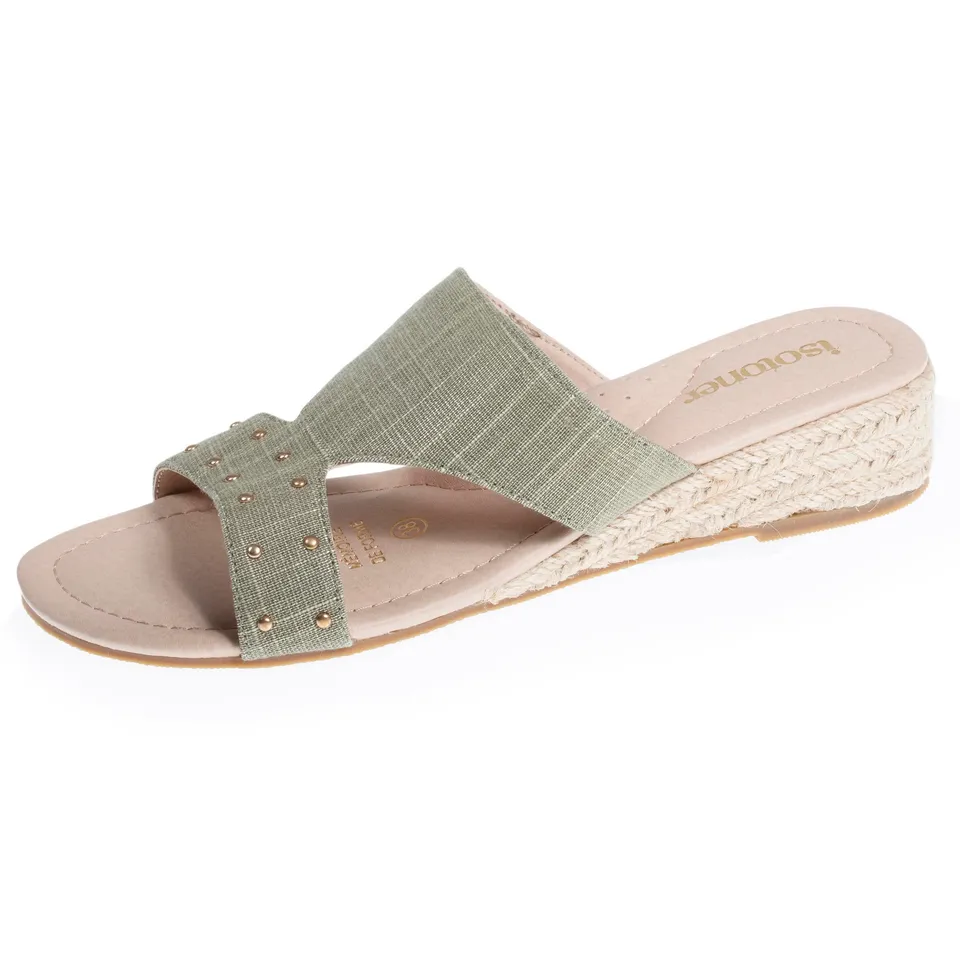isotoner-mules-sandales-femme-clout-e-talon-corde-kaki image 1