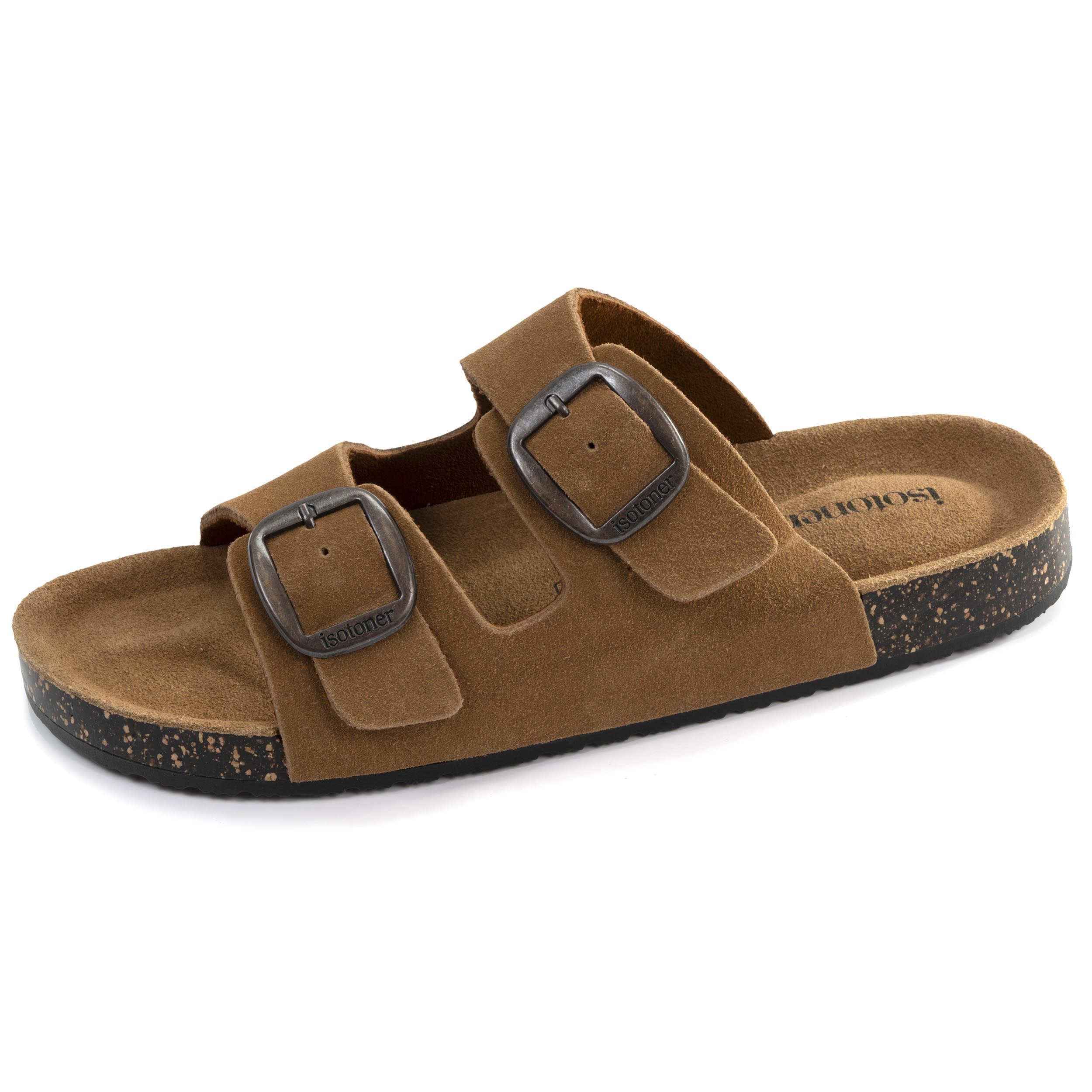 isotoner-mules-sandales-femme-double-bride-cuir-camel image 1