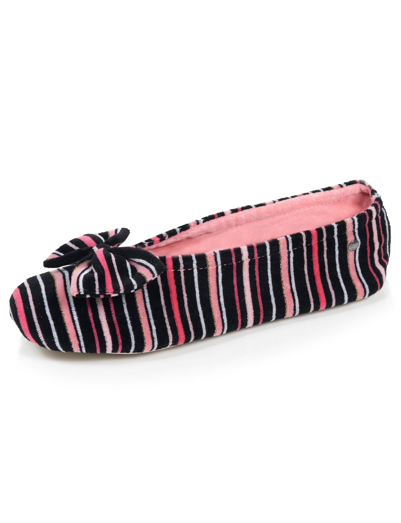 isotoner-chaussons-ballerines-femme-grand-n-ud-rayures-rose image 6