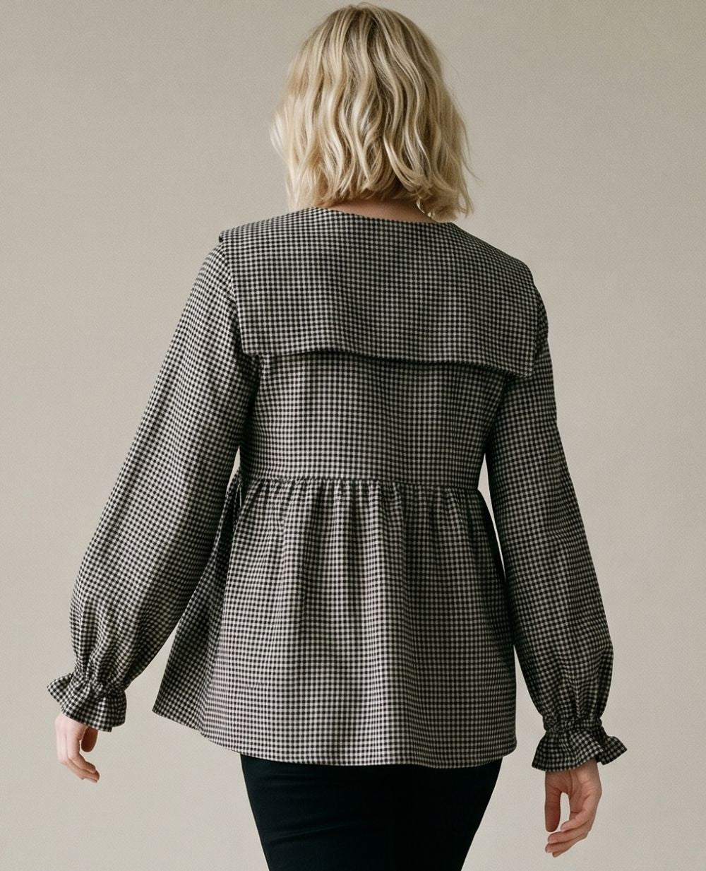 cache-c-ur-blouse-d-allaitement-amandine-noir-beige-carreaux image 3