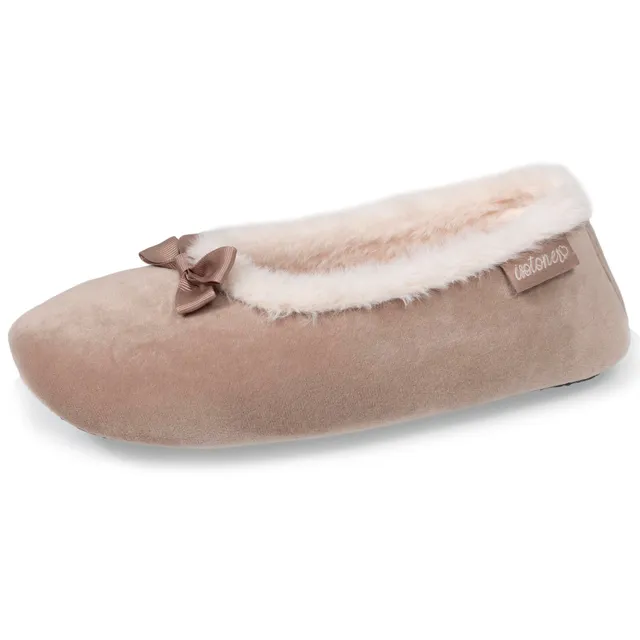 isotoner-chaussons-ballerines-femme-beige-fourrure image 1