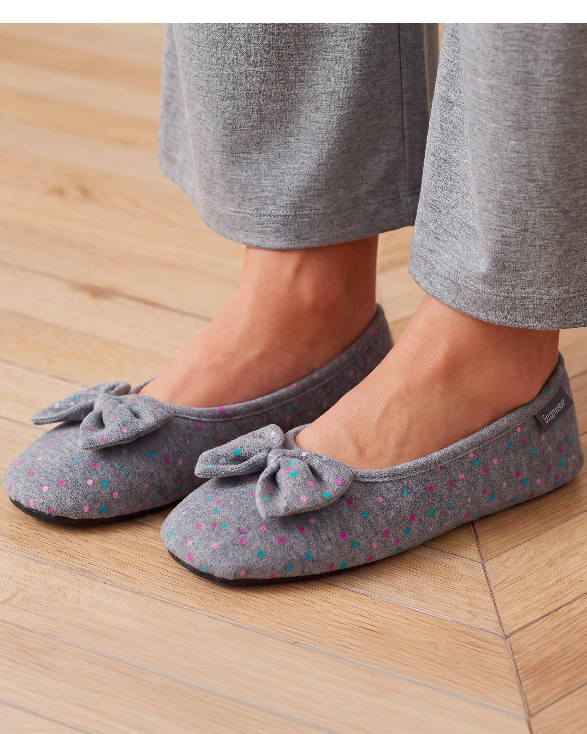 isotoner-chaussons-ballerines-femme-pois-gris-m-moire-de-forme image 2