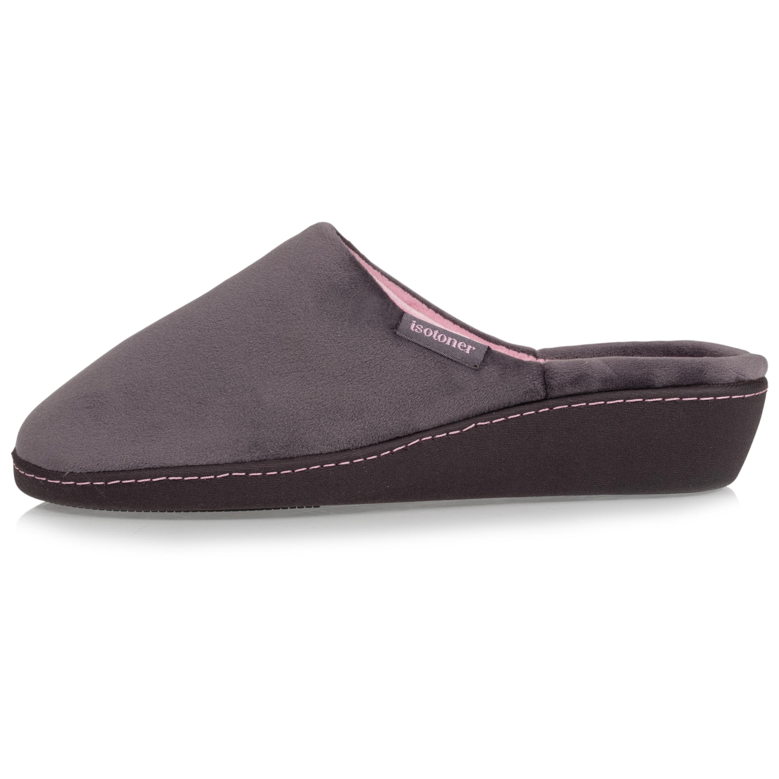 isotoner-chaussons-mules-talon-femme-gris-fonc-rose-4-cm image 3