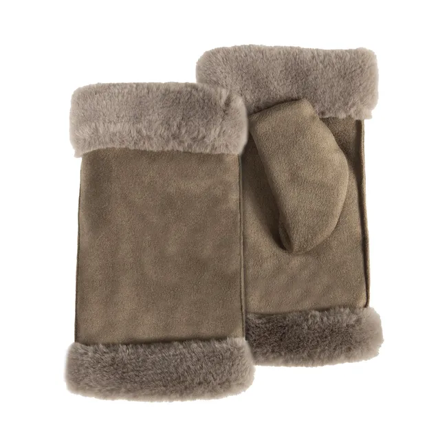 isotoner-mitaines-femme-su-dine-olive-fourrure image 1