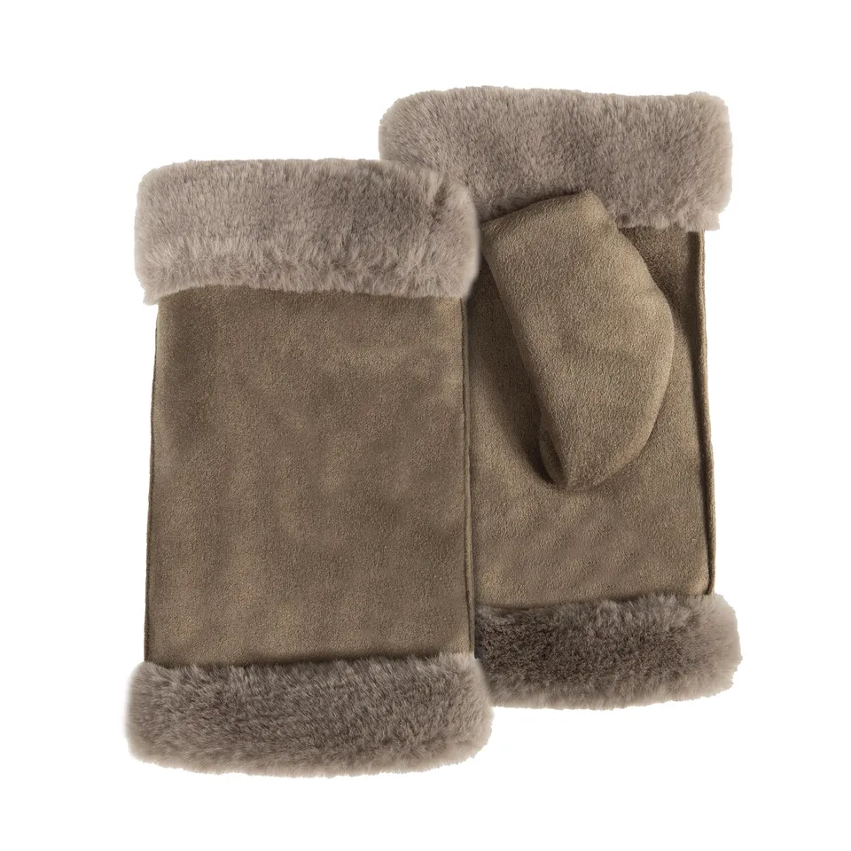 isotoner-mitaines-femme-su-dine-olive-fourrure image 1