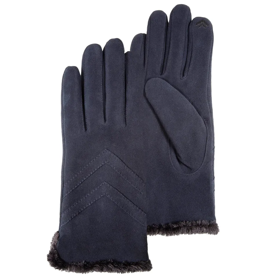 isotoner-gants-femme-tactiles-smartouch-cuir-velours-marine image 1