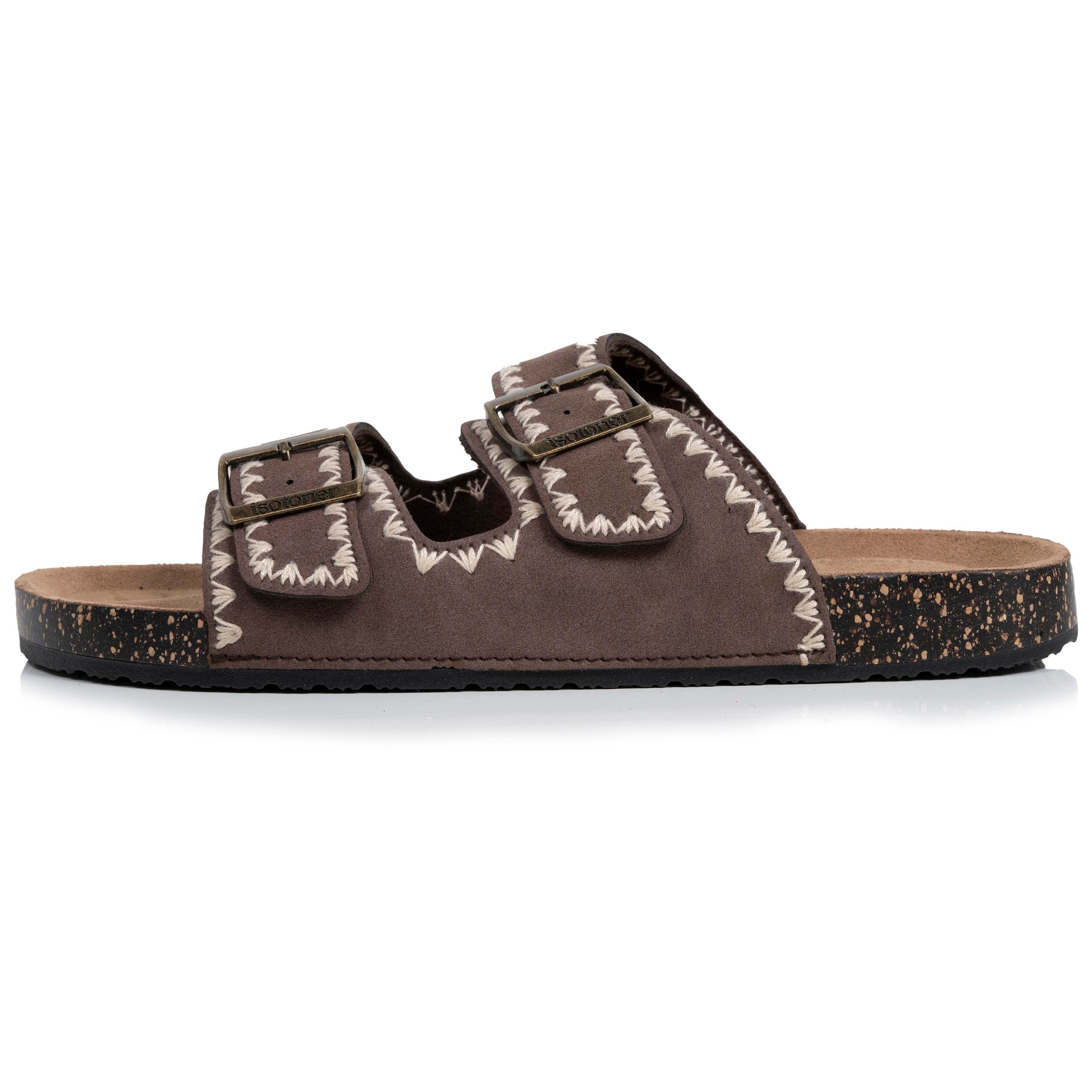 isotoner-mules-sandales-femme-double-bride-chocolat-brod image 4