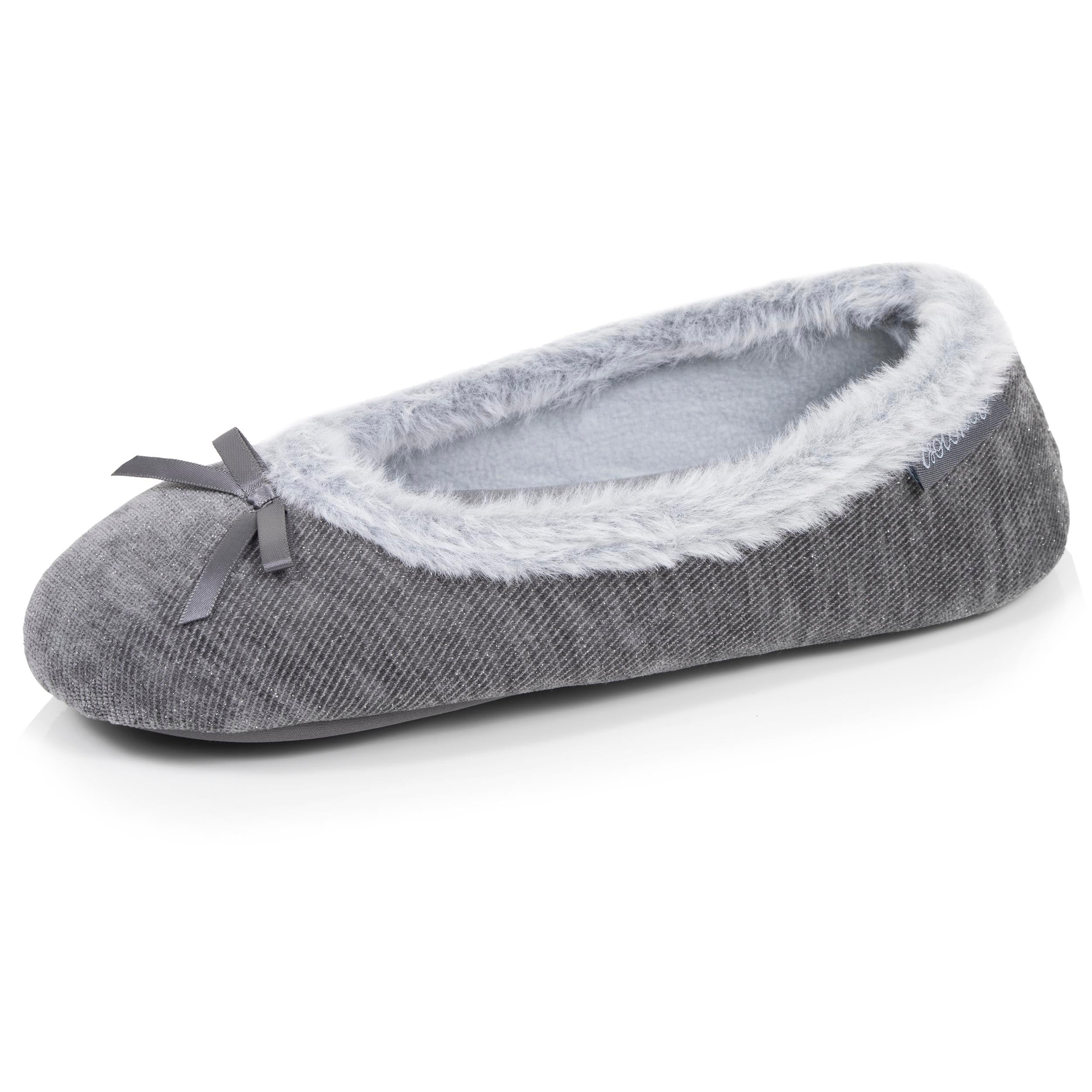 isotoner-chaussons-ballerines-femme-paillet-gris-fonc image 1