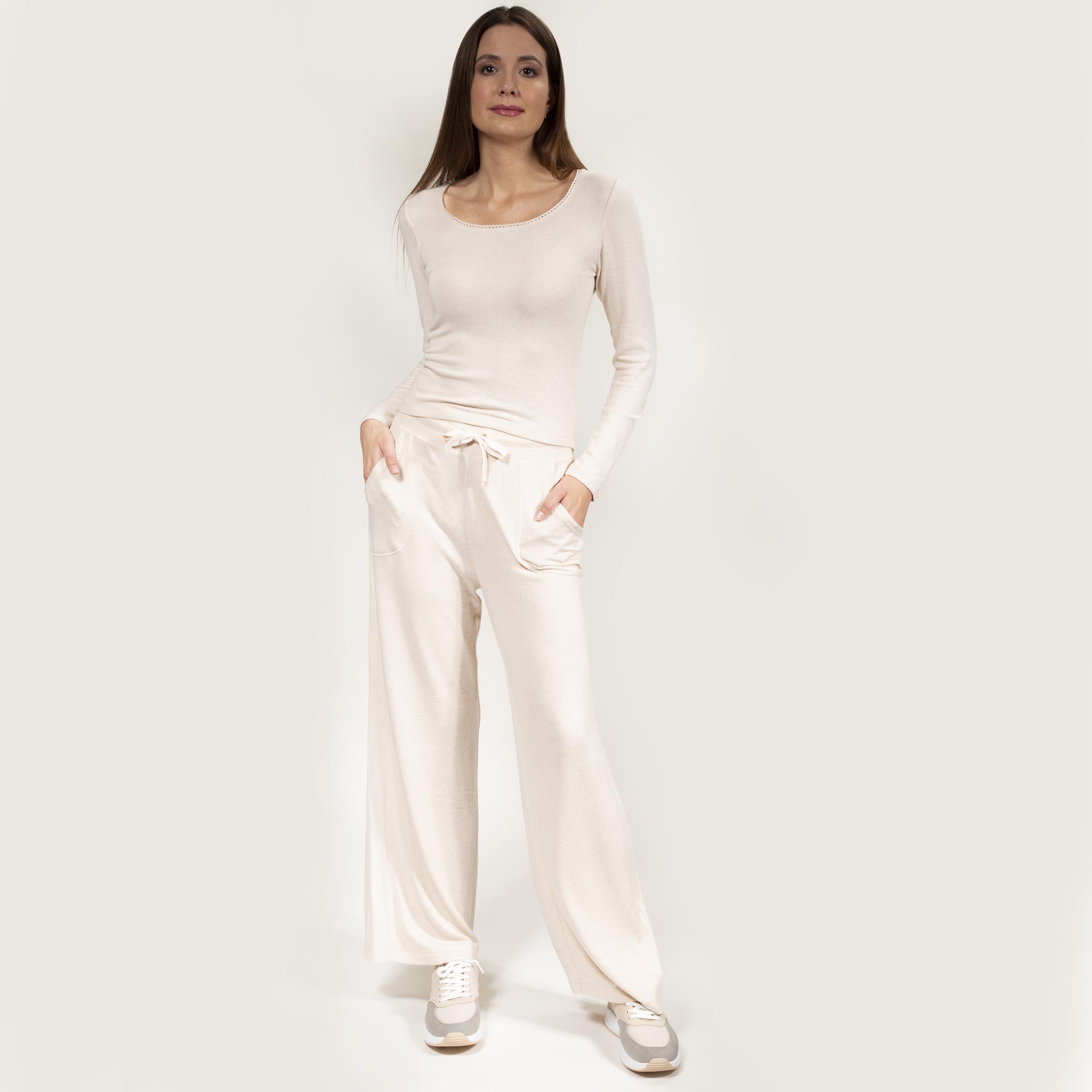 isotoner-pantalon-large-femme-beige-homewear-ultra-doux image 4