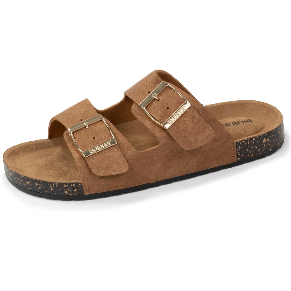isotoner-mules-sandales-femme-double-bride-camel-confort image 1