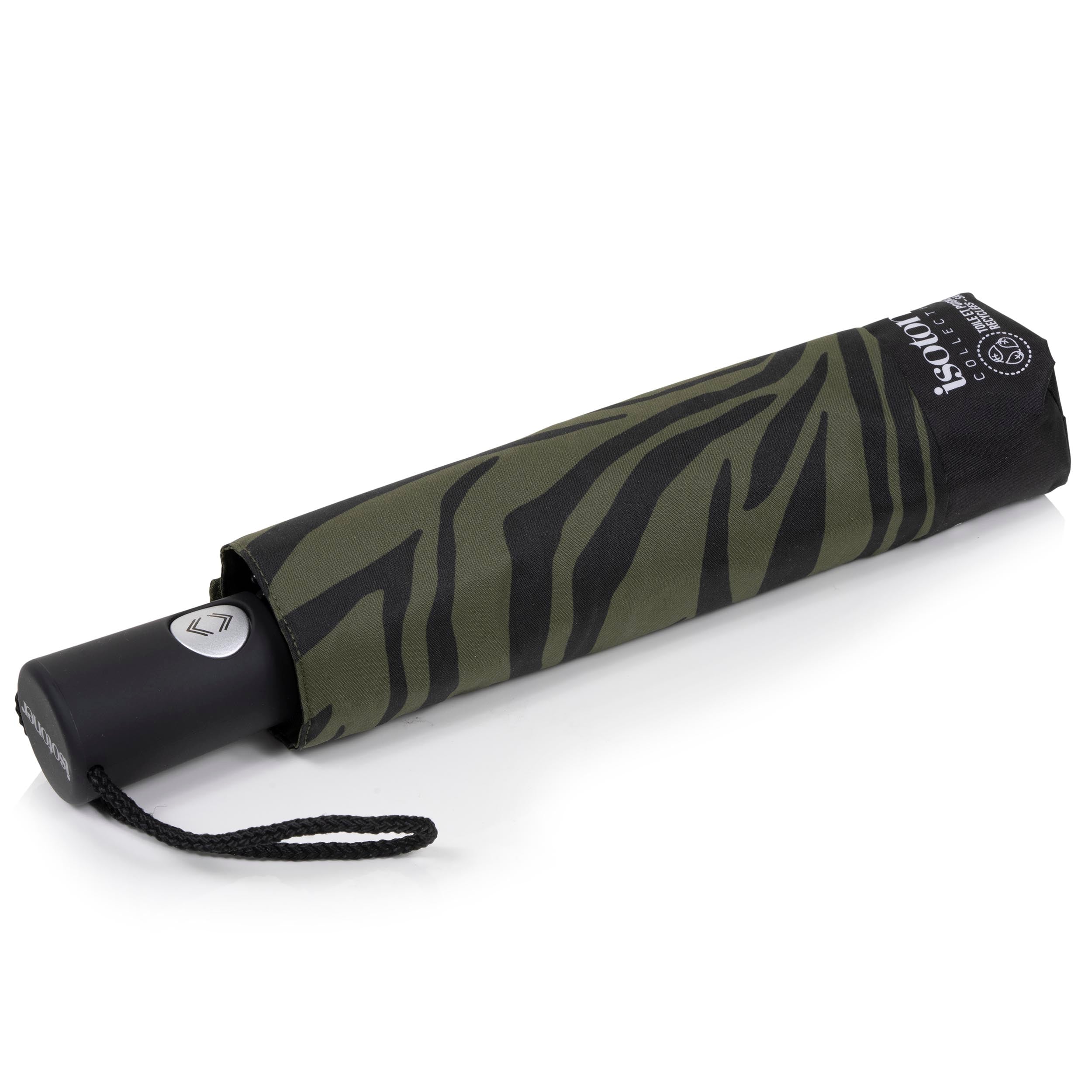 isotoner-parapluie-auto-z-bre-kaki-ouverture-automatique image 1
